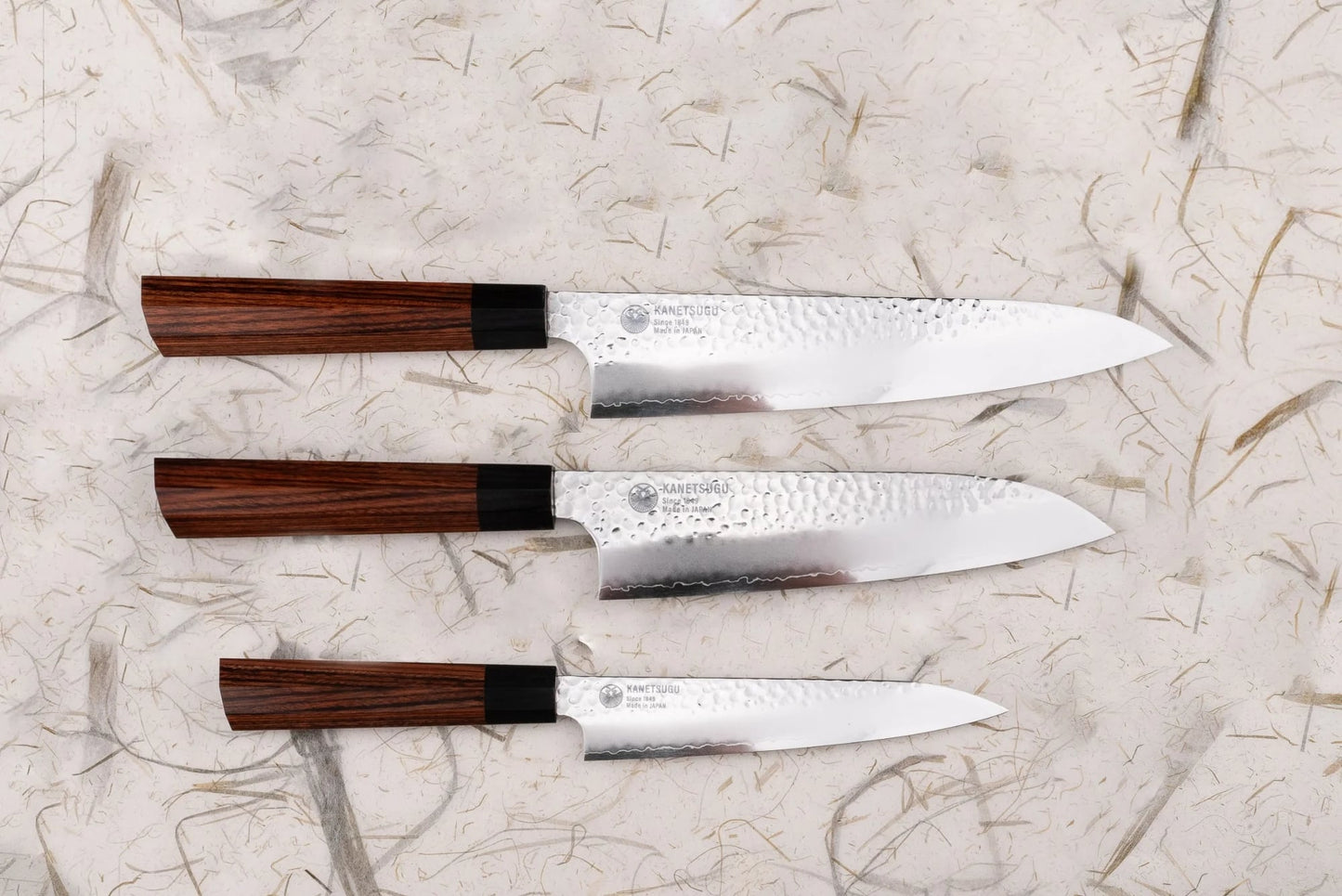 Seki Kanetsugu Heptagon-wood 3 Peice Knife Set from Seki Kanetsugu