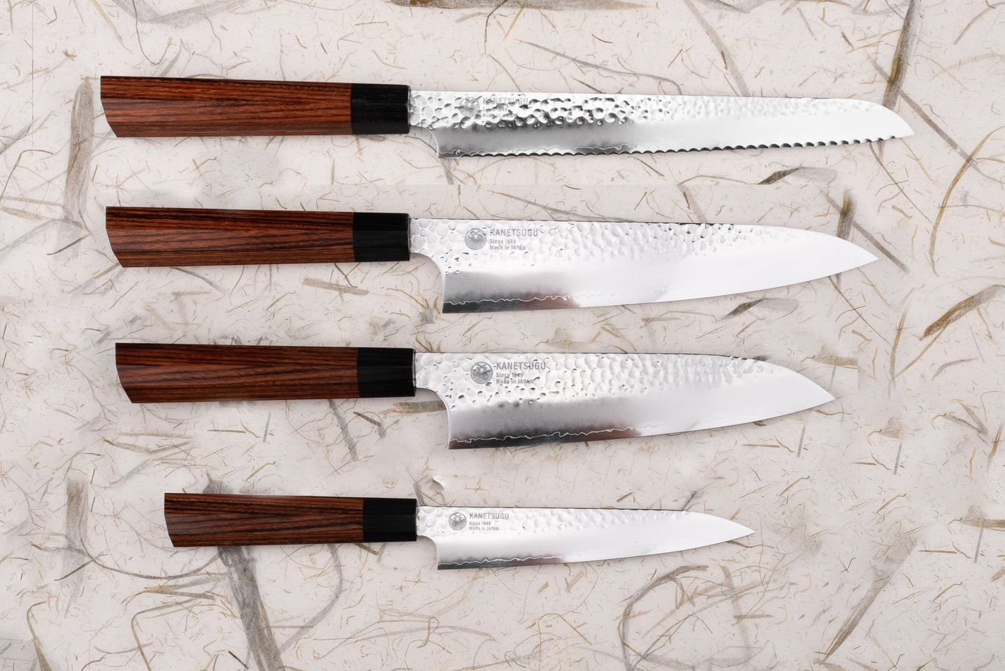 Seki Kanetsugu Heptagon-wood 4 Peice Knife Set from Seki Kanetsugu