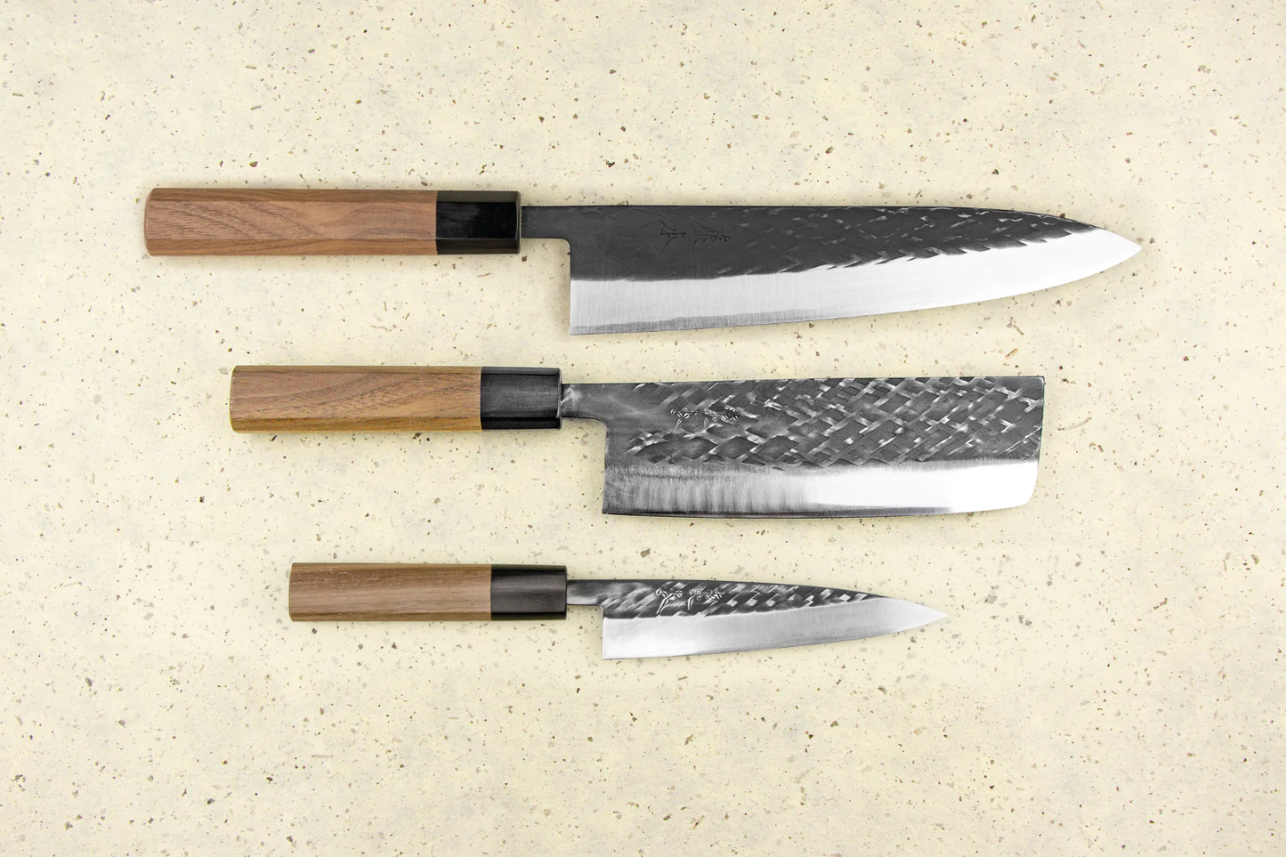 Fujimoto Hammer Tone SLD 3 Piece Knife Set with Nakiri from Fujimoto