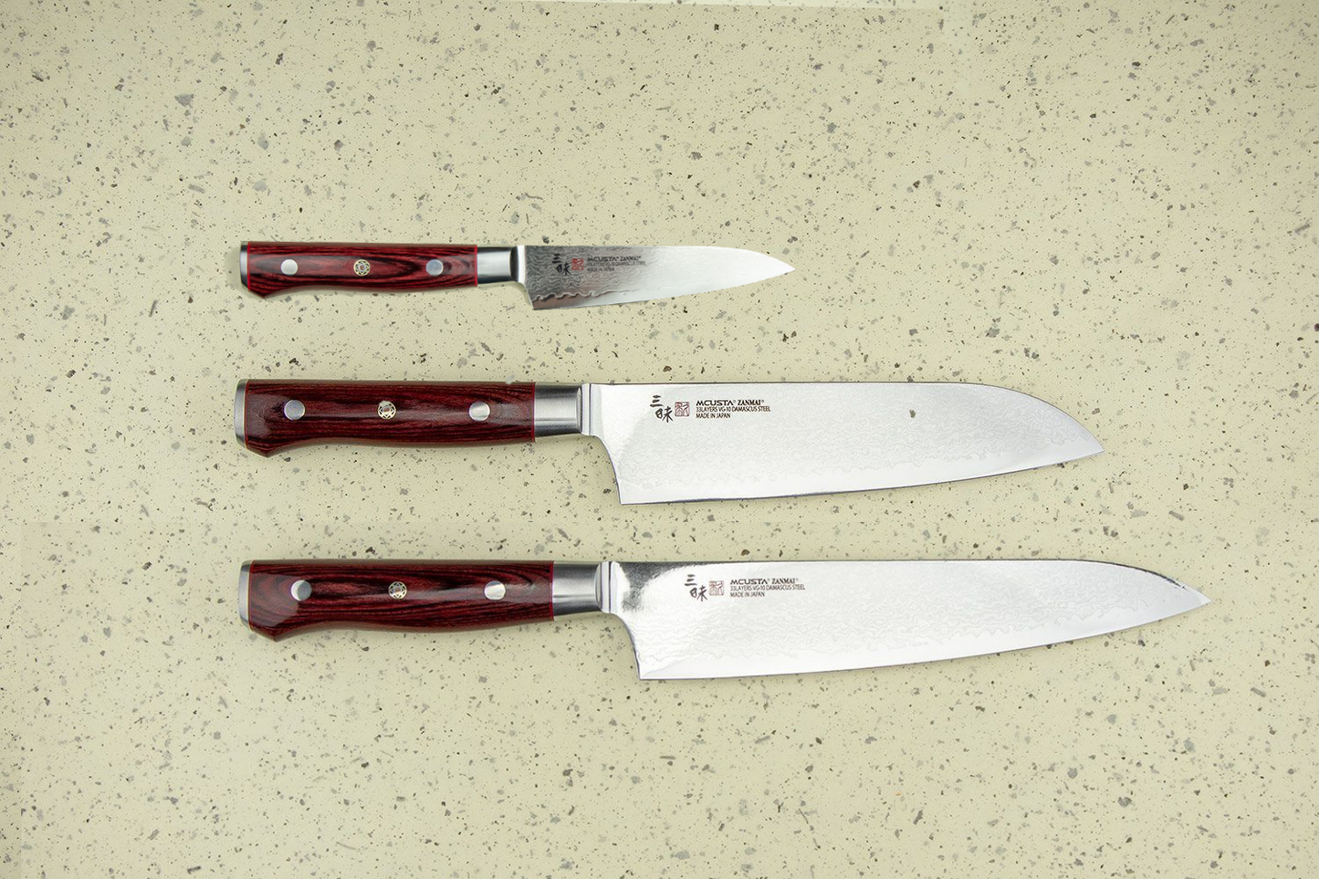 Mcusta Zanmai Classic Pro Damascus Flame 3 Piece Knife Set from Mcusta