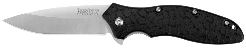 Kershaw Oso Sweet folding pocket knife with a stainless steel blade stamped kershaw SpeedSafe, featuring a black textured glass-filled nylon handle and flipper tab for easy opening.