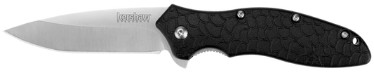 Kershaw Oso Sweet folding pocket knife with a stainless steel blade stamped kershaw SpeedSafe, featuring a black textured glass-filled nylon handle and flipper tab for easy opening.