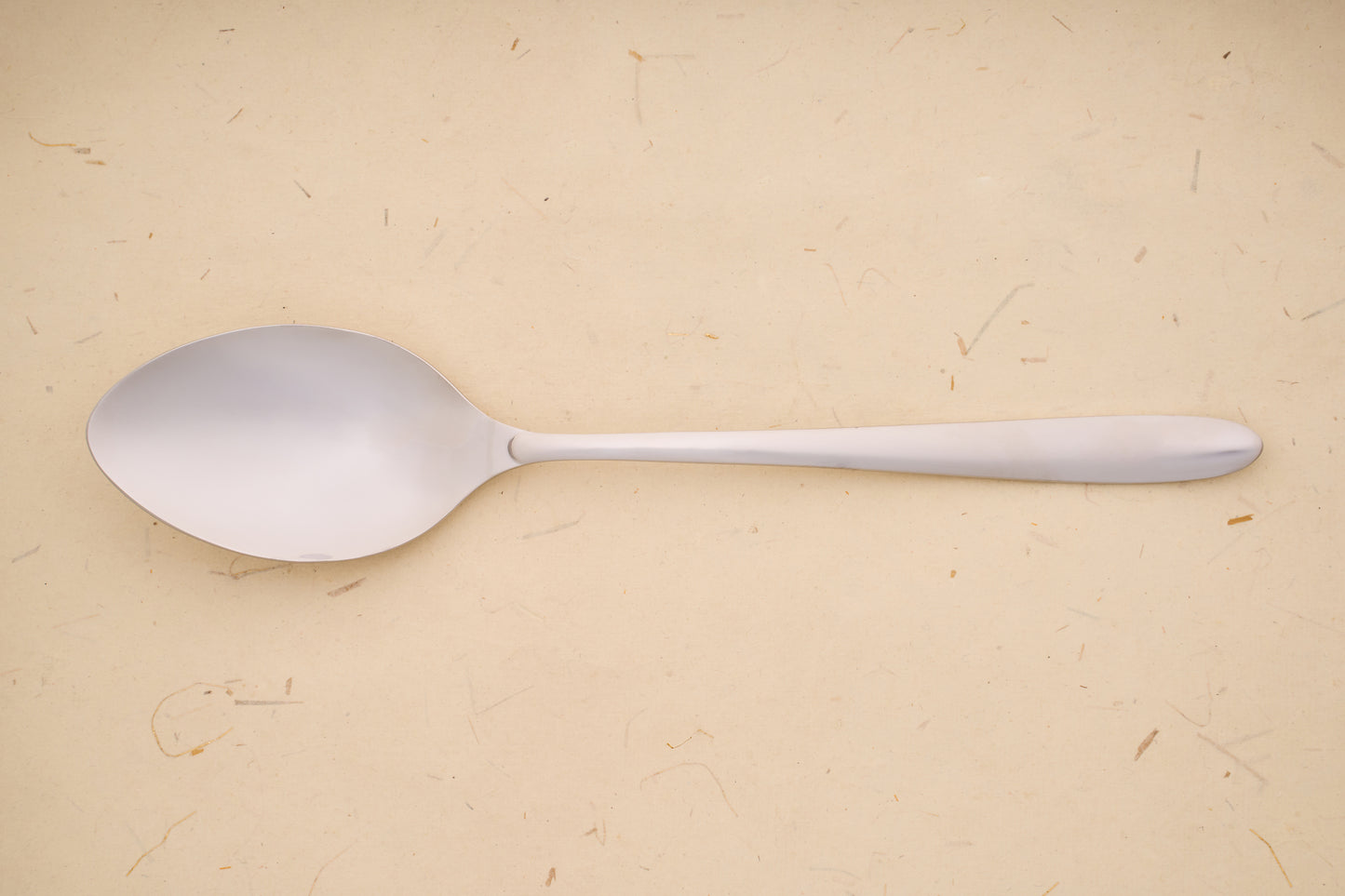 Arcos Berlin Series Serving Spoon, crafted from stainless steel, showcased on a textured background, reflecting the brand's rich legacy in quality blade craftsmanship since 1745.