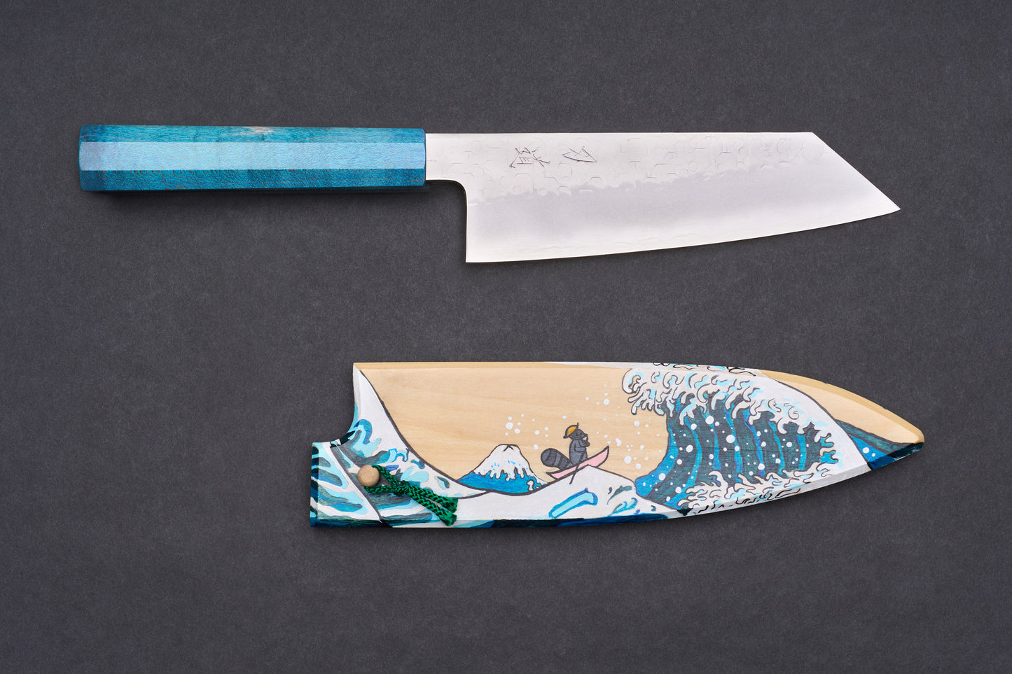 Blue Handle Hado Shiosai Bunka 180mm with Handpainted Saya Set