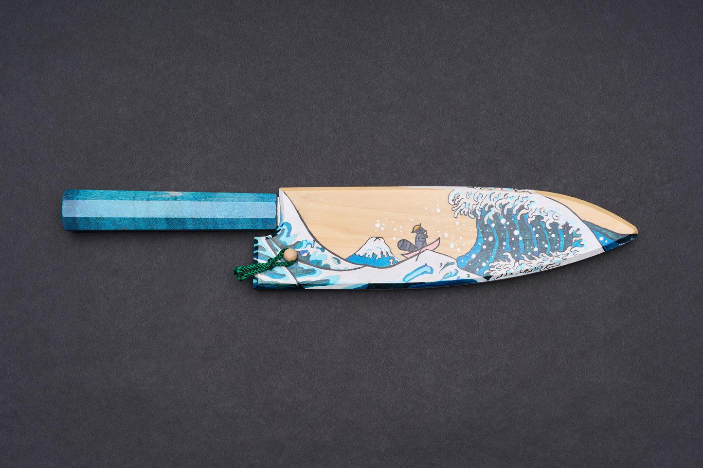 Blue Handle Hado Shiosai Bunka 180mm with Handpainted Saya Set