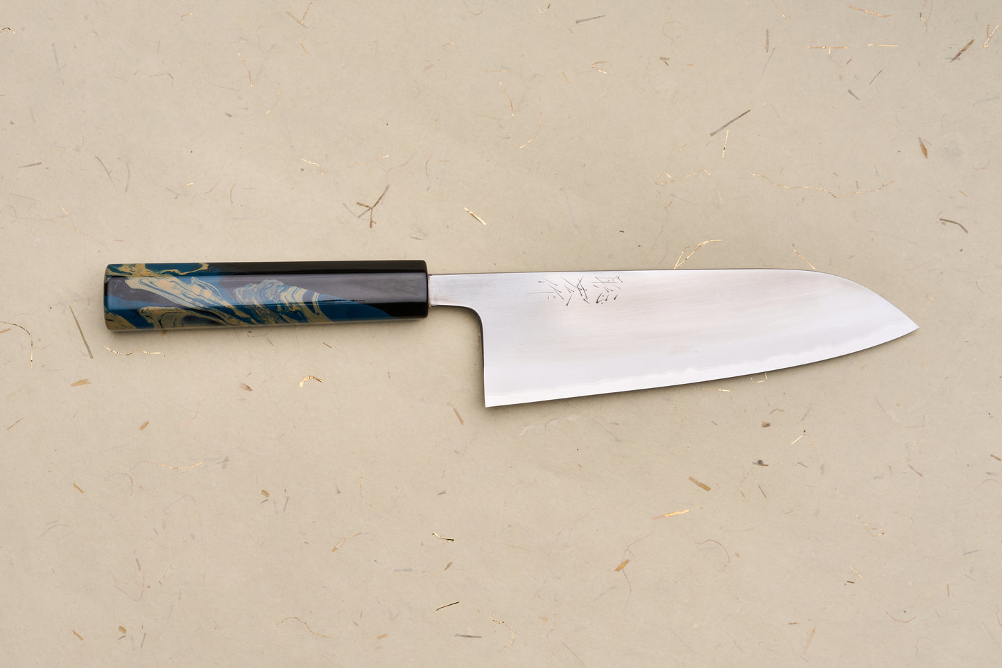 Custom Handle Toshihiro Wakui Shirogami Stainless Migaki Santoku 180mm