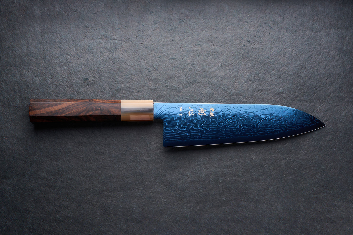 Hatsukokoro Ryuhyo SG2 Damascus BLUE Santoku 165mm