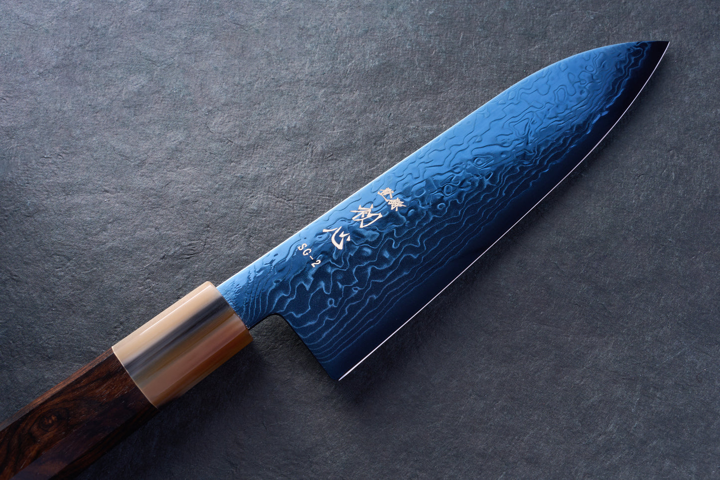 Hatsukokoro Ryuhyo SG2 Damascus BLUE Santoku 165mm
