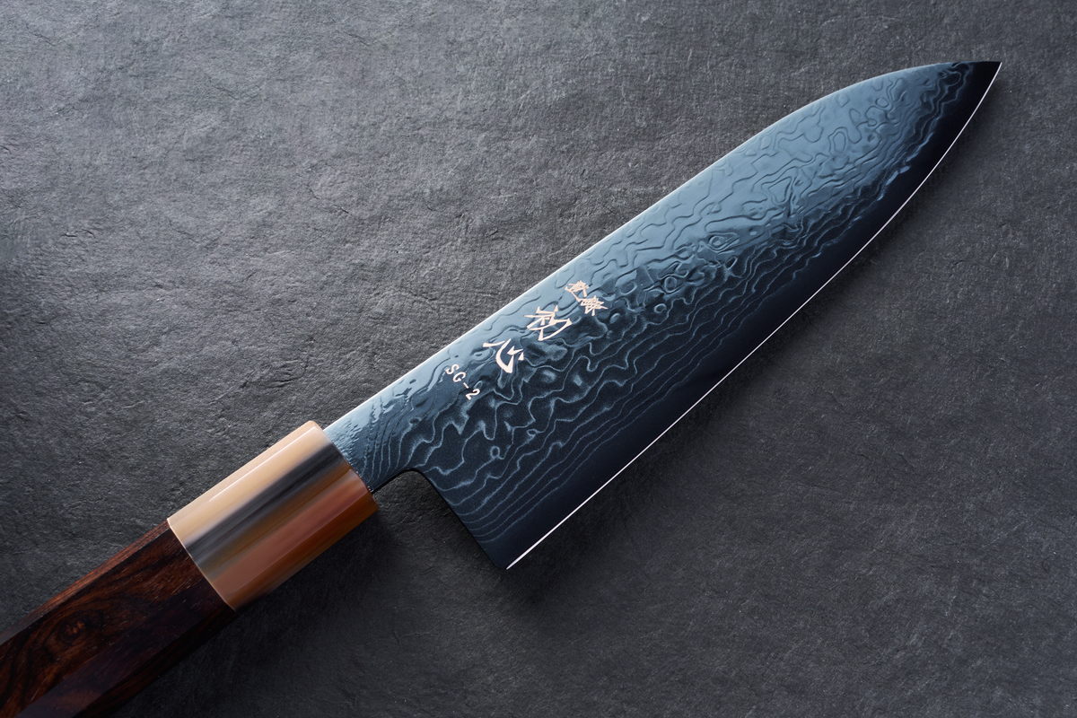 Hatsukokoro Ryuhyo SG2 Damascus BLUE Santoku 180mm