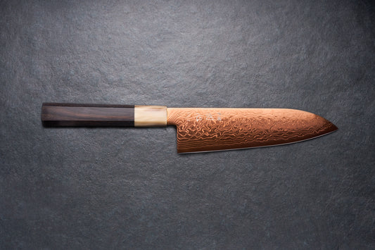 Hatsukokoro Ryuhyo SG2 Damascus COPPER Santoku 165mm