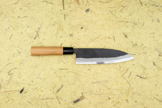 Yukihiro Sakai ”Hinokuni" Shiroichi Santoku 180mm Cherry with Plastic Collar