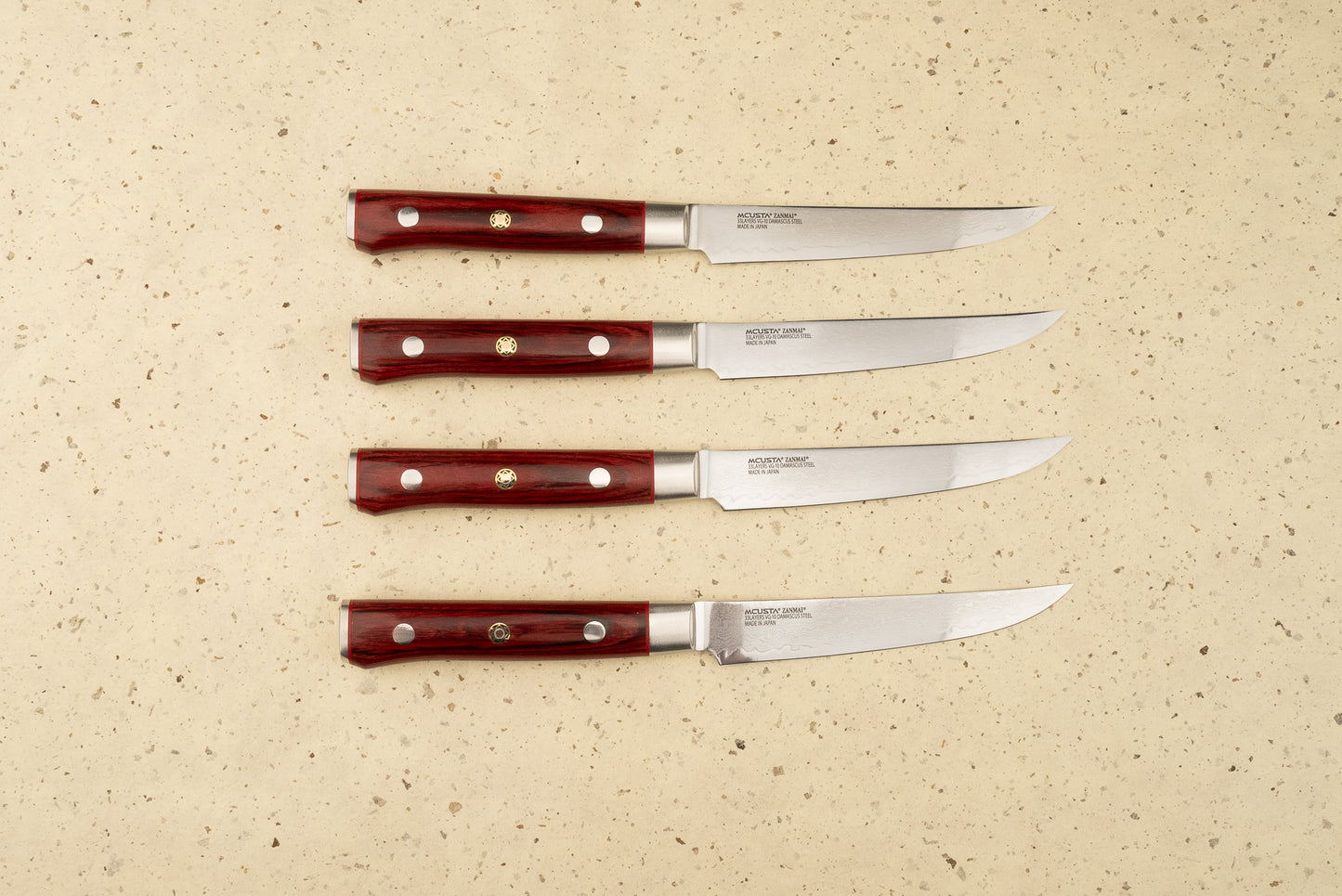 Mcusta Zanmai Classic Pro Damascus Flame 4 piece Steak Knife Set