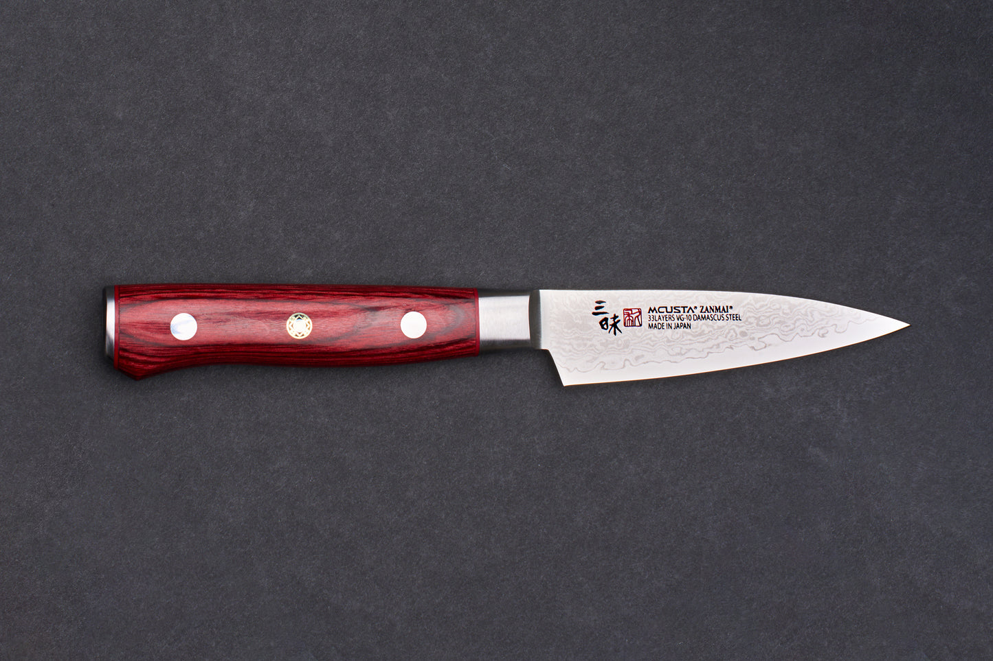 Mcusta Zanmai Classic Pro Damascus Flame Petty 90mm with Handpainted Saya Set