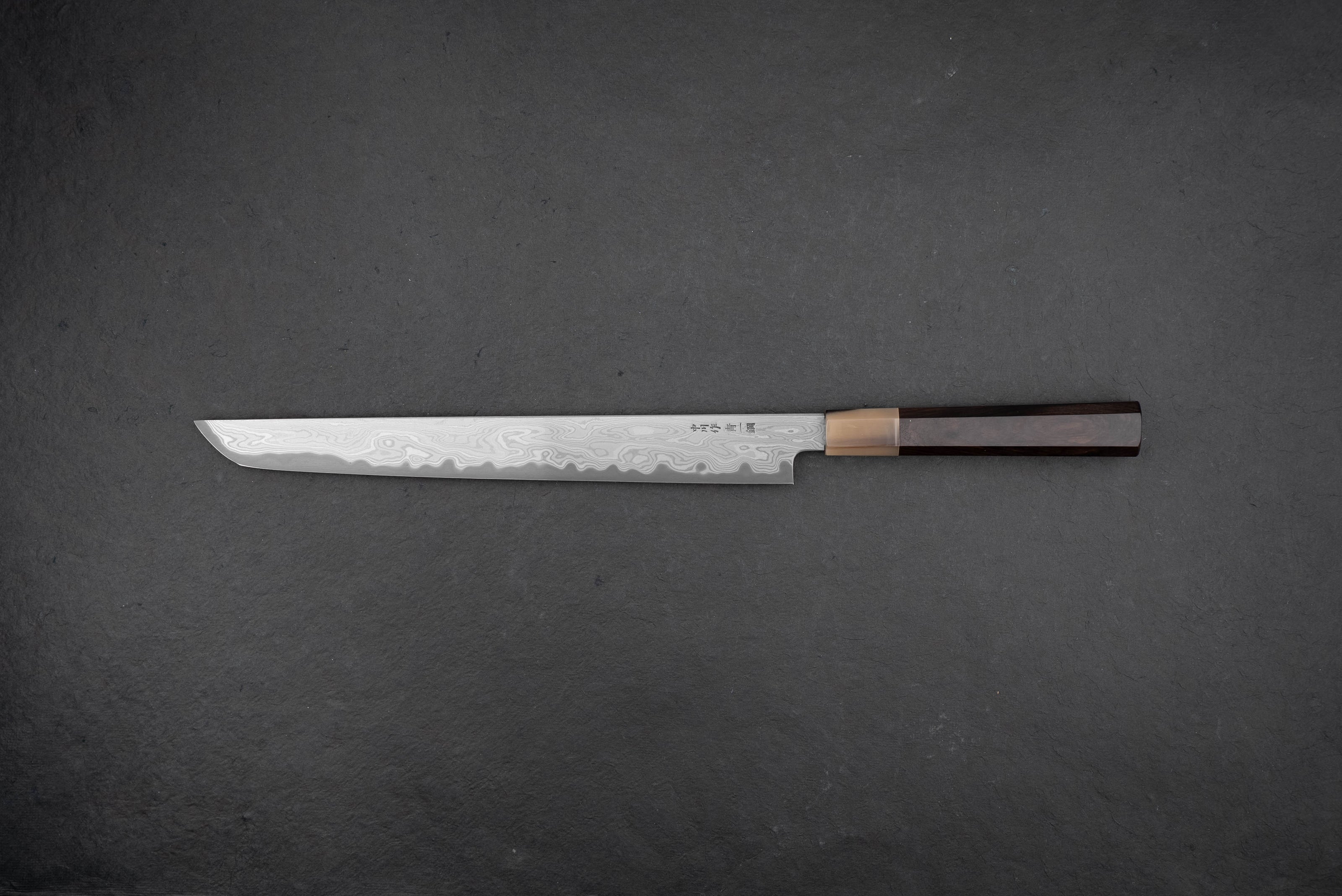 Satoshi Nakagawa x Naohito Myojin Aoichi Etched Damascus Sakimaru Sujihiki 330mm from Nakagawa Hamono