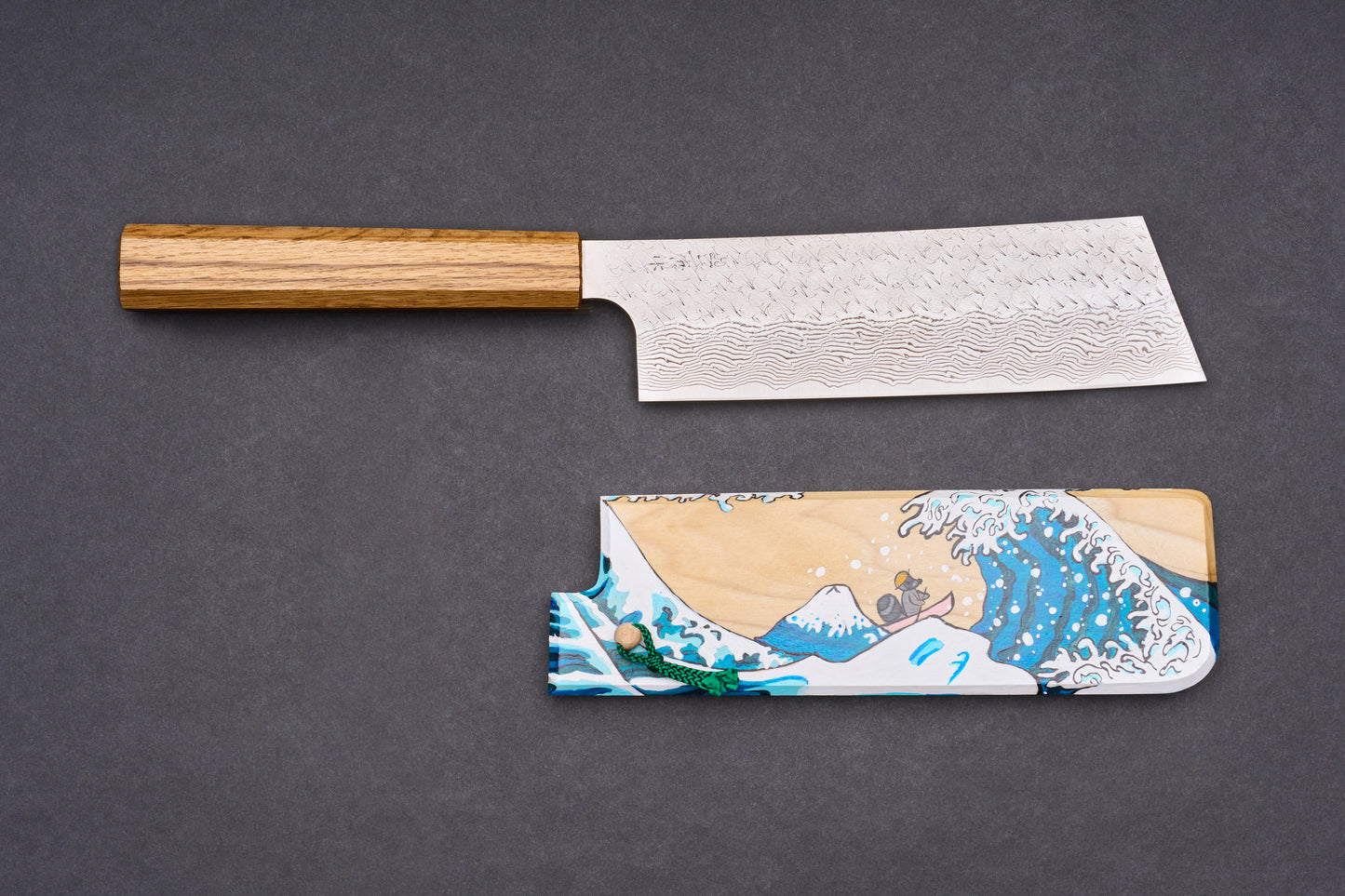 Nigara SPG STRIX Tsuchime Damascus Nakiri 180mm with Handpainted Saya Set