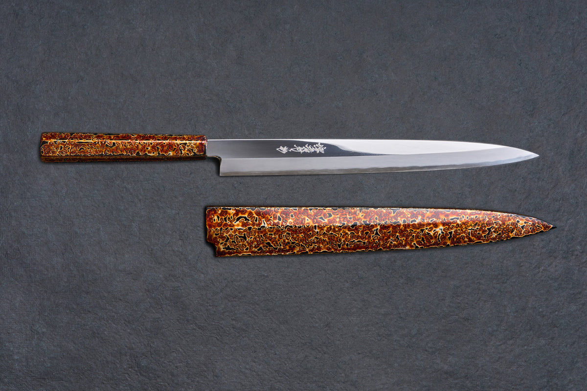 Sakai Takayuki Ginsan Kyomen Yanagiba 300mm with Aizu-Nuri Urushi Handle and Saya