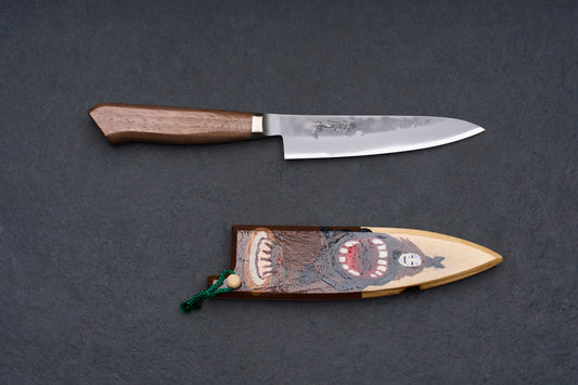 Tadafusa Nashiji Western Walnut Petty 125mm with Handpainted Saya Set