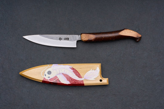 Tottori Otsuka Hamono Aoichi Kurouchi Petty 100mm Handpainted Saya Set