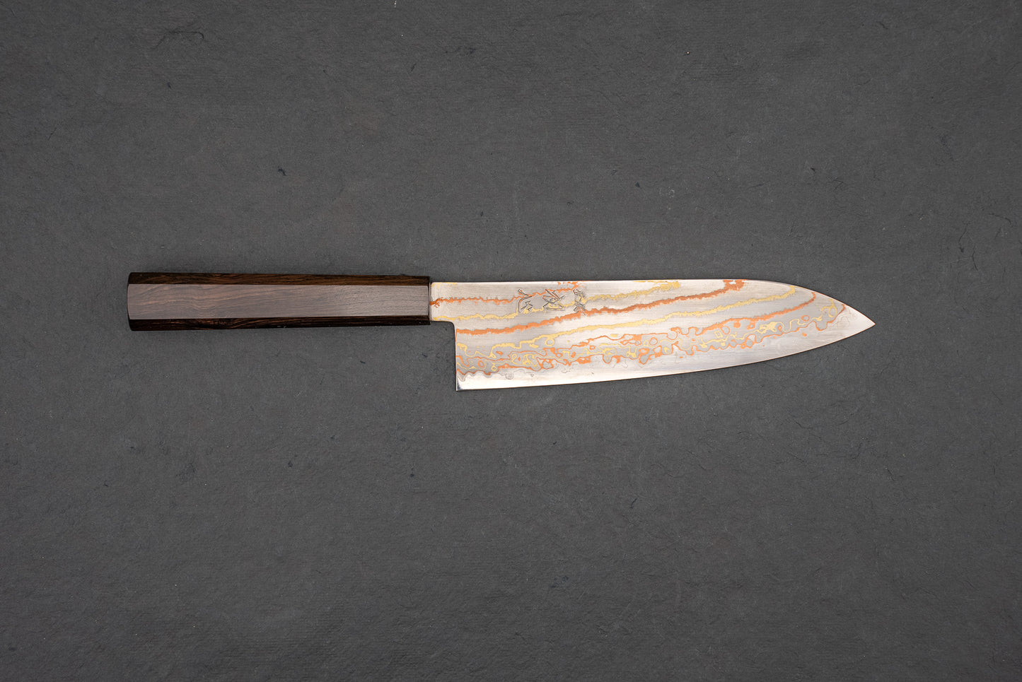 Hatsukokoro Hayabusa Aogami Rainbow Damascus Santoku 180mm