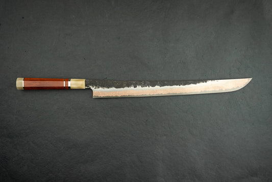 Hatsukokoro Yorokobi SLD Kurouchi Damascus Sakimaru Sujihiki 390mm