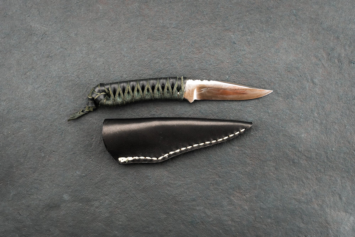 Ken Kageura Drop Point with Black Leather Wrapped Handle Hunting Knife