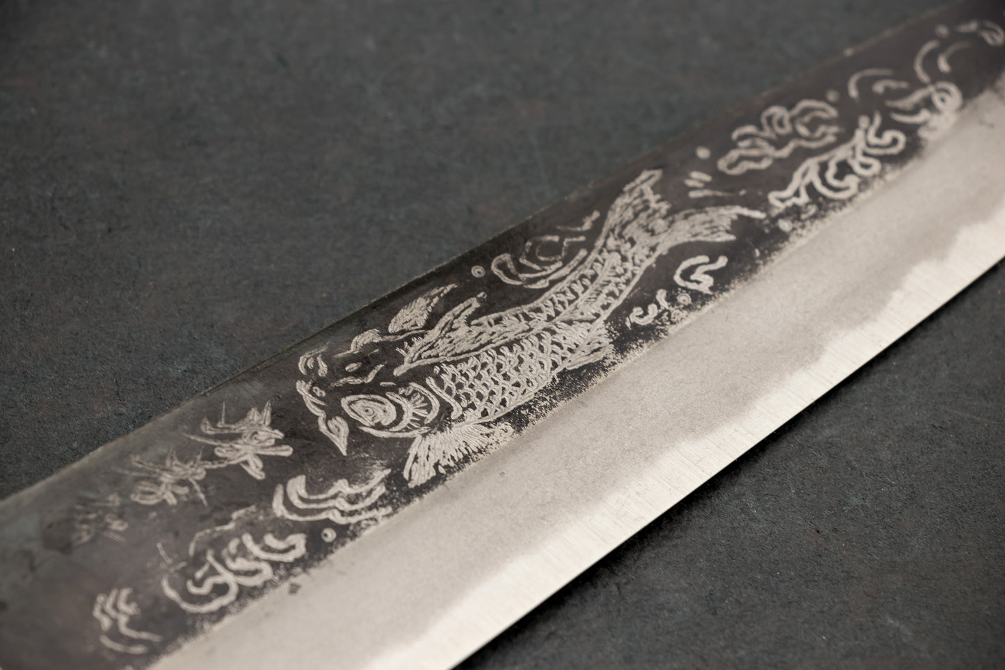 Sakai Takayuki Michiko Special Engraved Aogami Gyuto 210mm "Koi Carp"