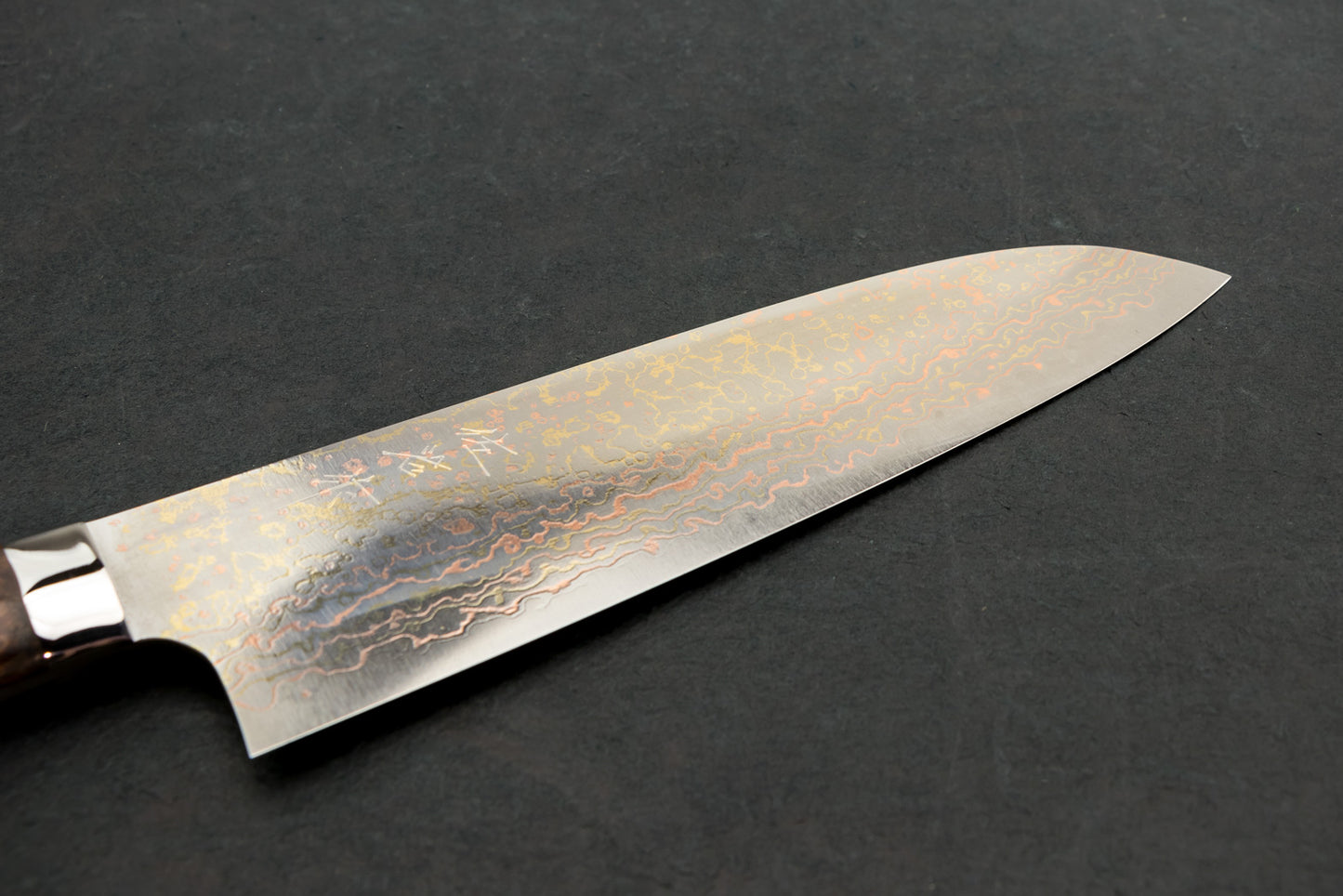 Takeshi Saji VG10 Rainbow Damascus Western Santoku 180mm