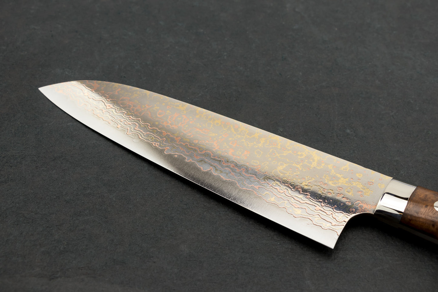 Takeshi Saji VG10 Rainbow Damascus Western Santoku 180mm